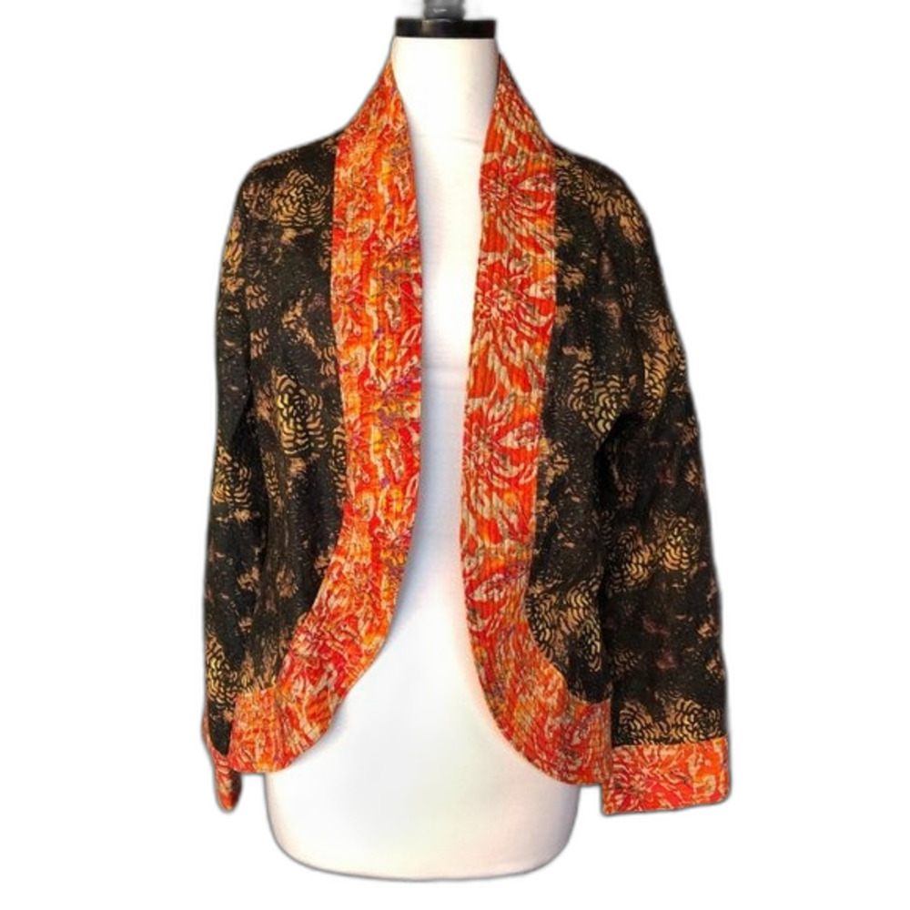 Soft Surroundings Quilted Batik Floral Print Kimono Jacket - Size M